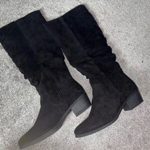 Black Suede Knee-High Boots